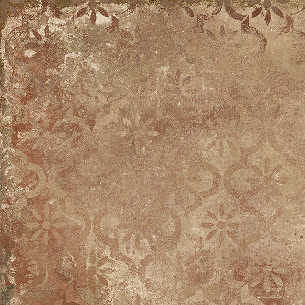 Carreaux en grès cérame imitation terre cuite pour sols et murs intérieurs et extérieurs, collection Ilcottotagina, teinte terre cuite naturelle avec décoration