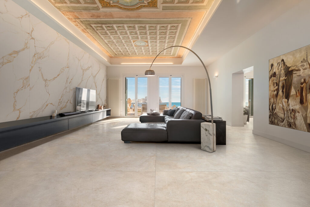 Una collezione effetto pietra, dove l’estetica della tipica pietra dell’Umbria rivive con una naturalezza sorprendente grazie all’innovativa tecnologia “Realistic 3D vein effect”;