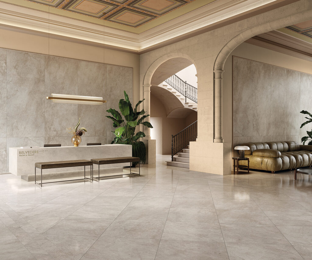 Una collezione effetto pietra, dove l’estetica della tipica pietra dell’Umbria rivive con una naturalezza sorprendente grazie all’innovativa tecnologia “Realistic 3D vein effect”