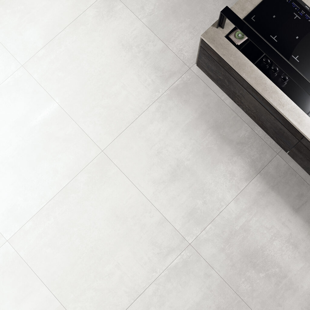 dettaglio struttura piastrella in gres effetto lamiera bianca