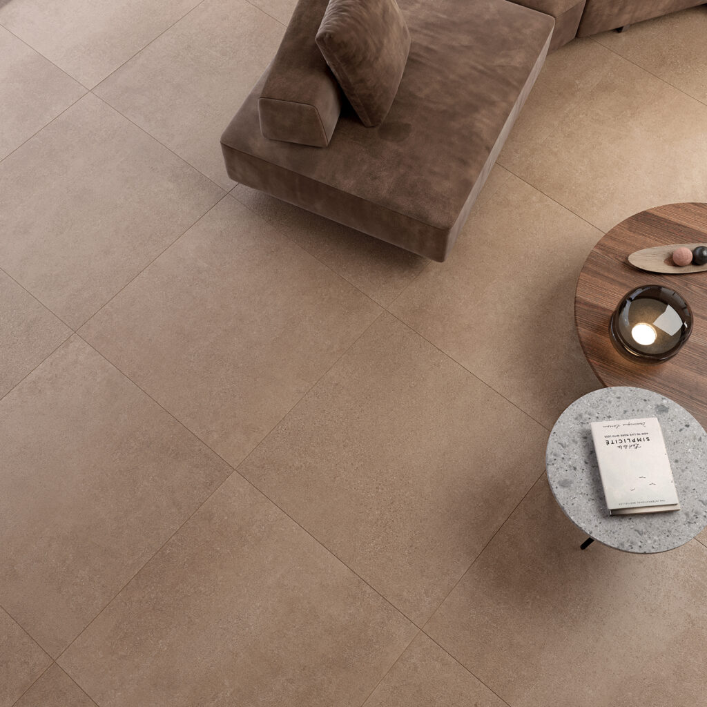 dettaglio struttura piastrella in gres effetto cemento color mattone