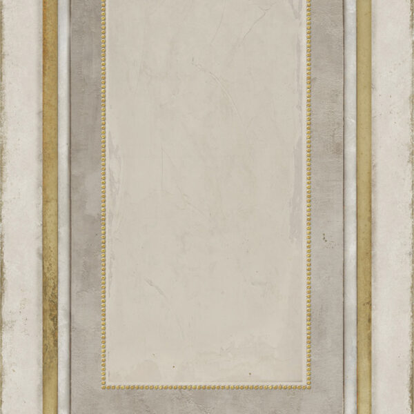 Decoro in gres porcellanato effetto boiserie, modello Dolce Vita, tonalità pastello con bordature dorate, grande formato 120x280 cm, ideale per rivestimenti pareti di lusso e progetti di design d'interni eleganti e sofisticati.